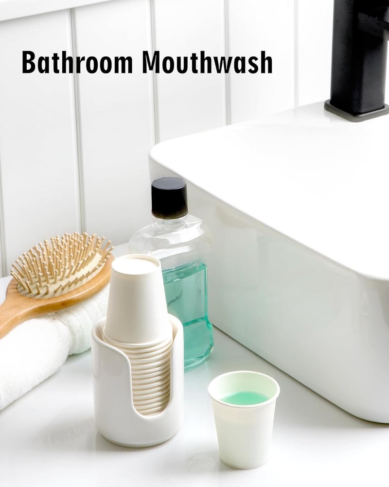 Viosuniu 3 oz Original Ceramic Bathroom Cup Dispenser with 5 PLA Paper Cups, Bathroom Essential Accessories for Mouthwash Holder on Vanity Countertops (1 Pack, White) - Image 4